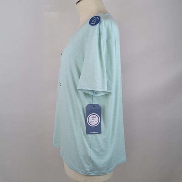 Life Is Good Martini Embroidery & Print PJ Set Short Sleeve Top Pant Teal XL NWT - Picture 7 of 16